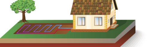 Diagram of a house receiving geothermal energy.